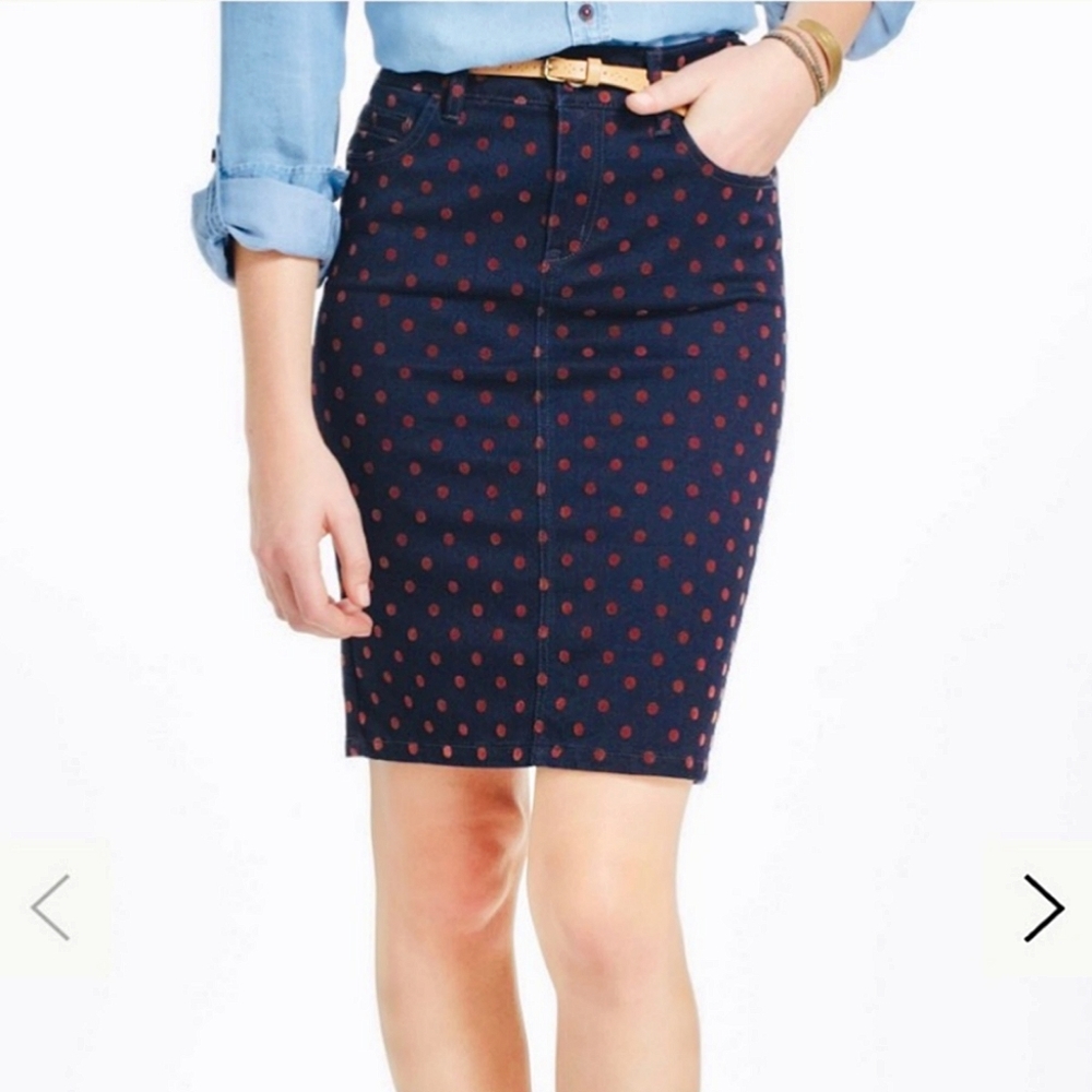 Pilcro & The Letterpress Blue Jean Velvet Polka Dot Pencil Skirt